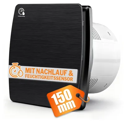 Badventilator 150 mm schwarz mit Feuchtigkeitssensor