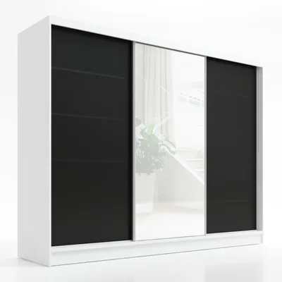 Produktbild von Schwebetürenschrank, 3-türig Schrank 200 cm mit Spiegel ARIVA 2 (Weiß /Schwarz)