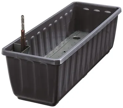 Zdjęcie produktu dla Pojemnik na kwiaty Dehner Aqua-Flor Plus z systemem nawadniania, ok. 58,5 x 22 x 19 cm, tworzywo sztuczne, antracytowy