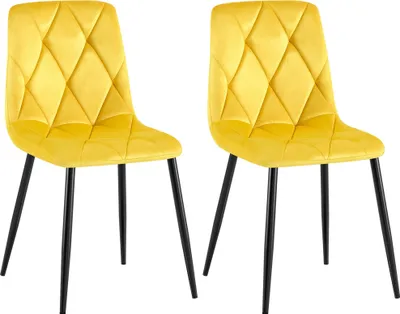 Produktbild von CLP 2er Set Esszimmerstuhl Clairton gepolstert mit Rückenlehne bis 150 kg belastbar gelb Material Samt