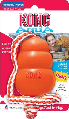 Produktbild von KONG Aqua M, orange mit Seil - Kauspielzeug aus Naturkautschuk für Hunde