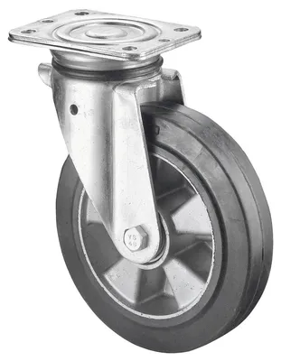 Productafbeelding van BS Rollen: Zwaar belastende zwenkwiel, diameter 200 mm, draagvermogen 450 kg, elastische massieve rubberbanden - N100.B80.200