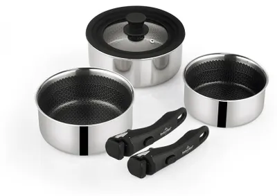 Productafbeelding van Set van 6 pannen, Swiss Haus-Zermatt, roestvrij staal met 3 lagen, 16/18/20 cm, zilver/zwart