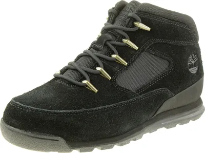 A black Timberland Euro Rock hiking boot is shown against a white background.