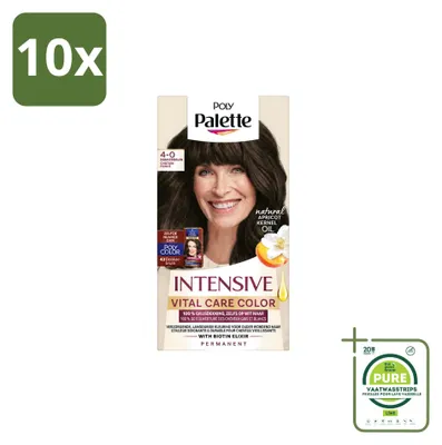 Immagine prodotto di 10 confezioni di tinta per capelli Poly Palette Vital Care, colore 4-0 (marrone scuro), 115 ml ciascuna - confezione grande - 10 pezzi