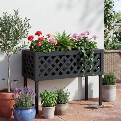 Immagine prodotto di Aiuola rialzata HWC-P86, fioriera per fiori e piante, per interni ed esterni, in legno di acacia ®, 59x82x32 cm ~ nero