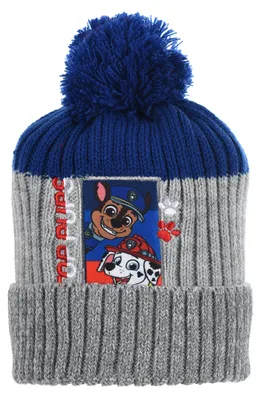 Produktbild von Paw Patrol Chase und Marshall Kinder Jungen Winter-Mütze Bommelmütze, Farbe:Grau, Größe:52