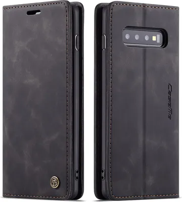 Produktbild von Galaxy S10 Plus Hülle, LaimTop Retro Kunstledertasche TPU Innere, Kartenfächer, Magnetverschluss, Klapphülle mit Standfunktion Schutzhülle für Samsung Galaxy S10 Plus Schwarz