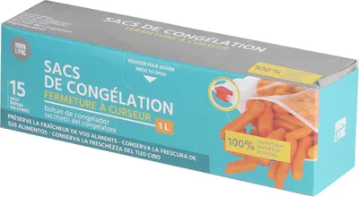 Produktbild von Lebensmittel Gefrierbeutel 1l, Reißverschluss verschließbar 15Stk