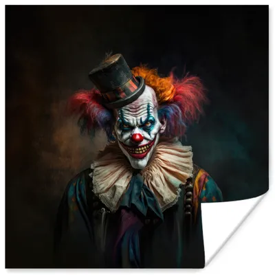 Produktbild von MuchoWow® Poster Clown - Hut - Kragen - Porträt - Killerclown 75x75 cm - Wand Dekoration