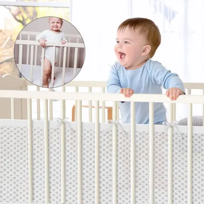 Produktbild von 2 Stück Babybett-Nestchen - Bettseitenschutz - 320 x 27 cm & 150 x 27 cm - Stoßdämpfende Kante – Atmungsaktives Netzgewebe – Weiß
