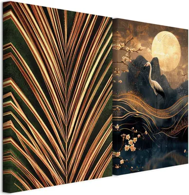 Produktbild von murando - Akustikbild Bilder Set Berglandschaft und Farnblatt 40x30cm 2 Teilig je 20x30cm Collage 2er Mehrteiligen Gemälden Kunstdrucke Wandbild Schallabsorber Akustikplatten - Luxus b-C-10463-b-a