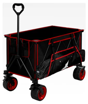 Produktbild von Faltbarer Bollerwagen, XXL Transportwagen, Handwagen mit Bremsen für alle Gelände, Strandwagen, Gartenwagen, Campingwagen, bis 240 L, 120 kg belastbar, Schwarz-Rot