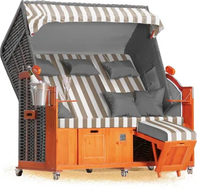 Produktbild von Strandkorb Hanse Strandkorb Klassik 2,5 Sitzer XXL Ostsee Volllieger 160cm breit in creme weiß, bereits montiert inkl. Strandkorbrollen, ideal für Garten, Balkon oder Terrasse