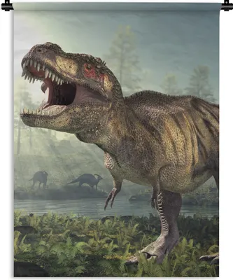 Produktbild von MuchoWow® Wandteppich Wandbehang Dino - Gras - Zeichnung - Kinder - Jungen 150x200 cm Tapisserie Dekoration Wandtuch - Wandaufhängung - Moderner