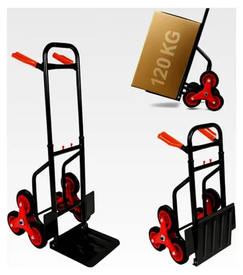 Produktbild von Klappbare Sackkarre mit Dreifachbereifung aus Stahl, 120 kg Tragkraft, Treppensteiger Transportkarre, Faltbarer Transportwagen für Umzüge und Haushalte