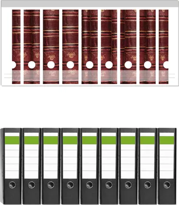 Produktbild von Wallario 9 Stück breite Ordner inkl. Klebeetiketten mit Motive Alte Bücher mit rotem Ledereinband -  Set mit Rückenschildern / Ordnerrücken Stickern