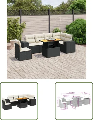 Produktbild von The Living Store 7-tlg. Garten-Sofagarnitur mit Kissen Schwarz Poly Rattan