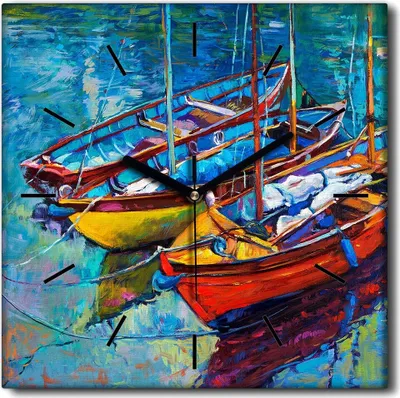 Produktbild von Coloray Uhr auf Leinwand 30x30 cm Wand Uhr Dekoration Wohnzimmer Segeltuch schwarze Hände -See Meerboot.