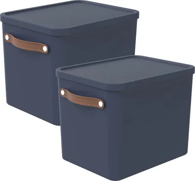 Produktbild von Rotho 2er-Set Aufbewahrungsbox 27L Maloja - Kunststoffbox mit Deckel - Stapelbox 40,0 x 29,0 x 29,5 cm - Plastikbox Ordnungsbox Allzweckkiste