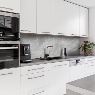 Produktbild von Dedeco Küchenrückwand Motiv: Beton V9, 5mm Hartschaum Kunststoffplatte PVC als Spritzschutz Küchenwand Wandschutz wasserfest, inkl. UV-Lack glänzend, alle Untergründe, 260 x 60 cm