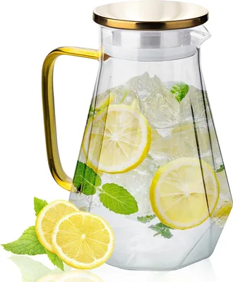 Produktbild von 2 Liter Glaskaraffe mit Deckel - Wasserkaraffe mit Kühlung für DIY-Getränke