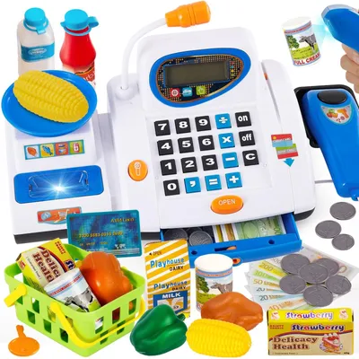 Produktbild von Supermarktkasse Spielzeugkasse Scanner Rechenmaschine - 31 x 15 x 12 cm - Mit Mikrofon - Mit Schublade und Geräuschen - Für Kinder ab 3 Jahren