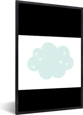 Produktbild von MuchoWow® Gerahmtes Poster Wolke - Sterne - Pastell - Kinder - Baby 80x60 cm - Poster mit Schwarzem Bilderrahmen Wandposter Rahmen Foto Bilder - Schwarzem - Mit Gestell