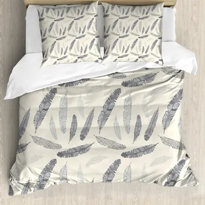 Immagine prodotto di Set copripiumino ABAKUHAUS, motivo tribale disegnato a mano con penna, design vintage, 200 x 200 cm + 80 x 80 cm, beige e grigio chiaro