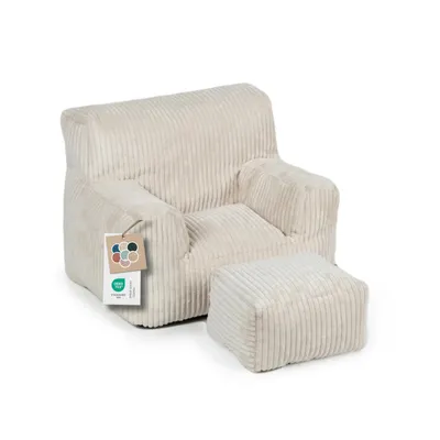 Image de Fauteuil pour enfants avec tabouret - Mini-fauteuil souple, ergonomique & mobile, pour chambre d'enfant 40x45x35 cm + 25x25x15 cm - Beige