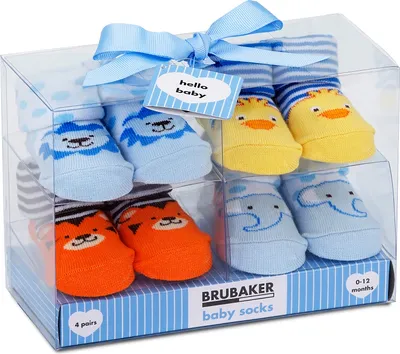 Immagine prodotto di BRUBAKER 4 paia di calzini per bambini 0-12 mesi - animali - in confezione regalo