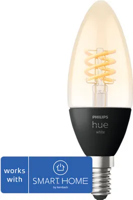 Produktbild von Philips Hue White E14 - Filament Lampe Kerzenform - 300, Intelligentes Leuchtmittel, Bluetooth/Zigbee, Schwarz, LED, E14, Kerze