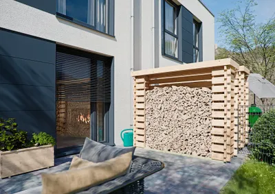Produktbild von Finnia Gartenwelt Kaminholzspeicher nordische Fichte natur 0,57m T x 2,20m B x 1,92m H unbehandelt 16mm Dach 34mm Wand feuchtigkeitsgeschützt