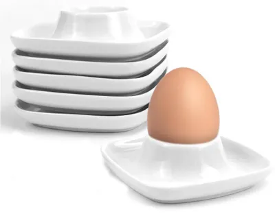 Produktbild von Stück Keramik Eierbecher Set, Eierbecher Porzellan weiß, Quadratisch Eierbecher Stapelbar mit 6 x Löffel, Mit Ablage Eierständer Egg Cup