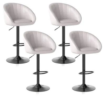 Immagine prodotto di Set di 4 sgabelli da bar, con altezza regolabile, schienale e poggiapiedi, rivestiti in tessuto di lino color beige