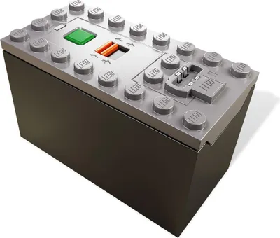 A 3D render of a LEGO Technic Power Functions battery box.