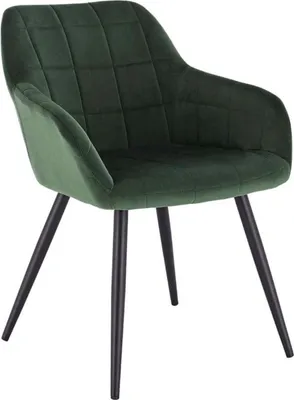 Image de Chaise de salle à manger verte – Fauteuil en velours – Avec accoudoirs – Structure métallique – Chaise rembourrée confortable – Salon et cuisine – 1 pièce