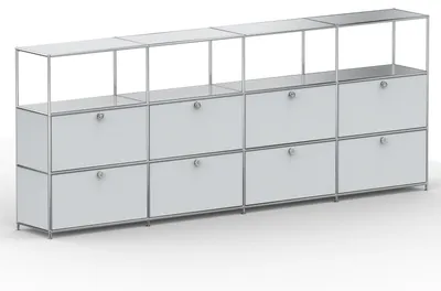 Produktbild von Hochschrank, 4 offene Fächer, 8 Klappen, Breite 302 cm, Lichtgrau