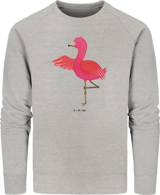 Produktbild von Mr. & Mrs. Panda Nachhaltiger Pullover Flamingo Yoga Größe XXL - Heather Grey - Geschenk, Baum, Pulli, Entspannung, Sweater, Sweatshirt, Namaste, Baumwoll, Urlaub, Bio