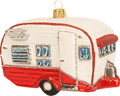 Produktbild von Christbaumschmuck Glas Wohnwagen 11cm weiß / rot