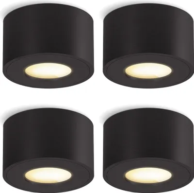 Produktbild von SSC-LUXon 4er Set CELI-1 Spot Decke IP44 "Dimmbar ohne Dimmer" schwarz mit LED warmweiß 4W 230V - 4x Badezimmer Aufbauleuchte