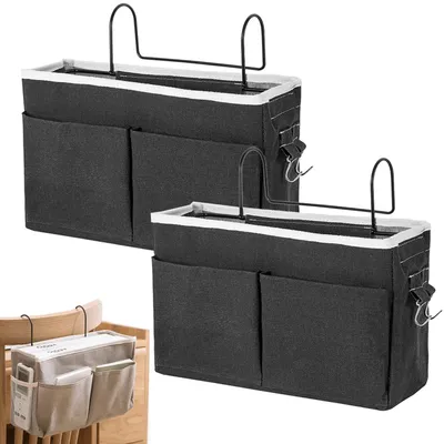Productafbeelding van Omgoods - Bed Organiser - Multifunctionele Bedzak - Zwart - Hangende Opbergtas - Ideaal voor Kantoor en Slaapkamer - 2 Stuks