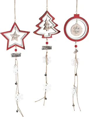 Produktbild von Holzanhänger 3er Set Stern, Weihnachtsbaum, Weihnachtskugel