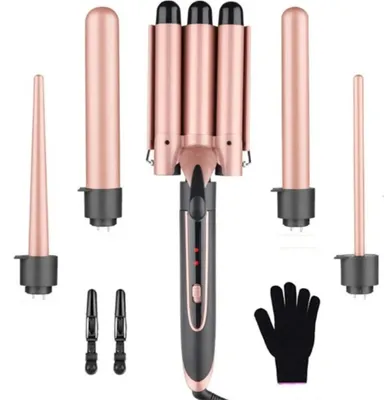 Produktbild von 5-in-1 Lockenstab Set mit LED Display, austauschbare Aufsätze, für alle Haartypen, inkl. Handschuh & 2 Haarklammern