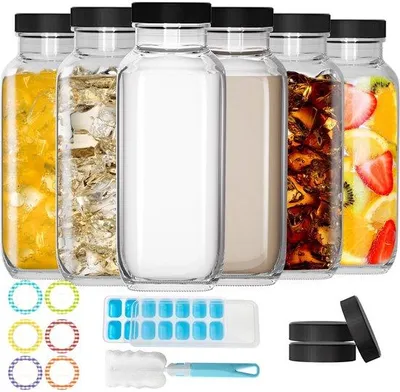 Productafbeelding van Set van 6 Herbruikbare Glazen Flessen, 500ml, Voor Dranken en Sauzen