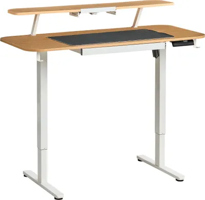 Produktbild von BELIANI Schreibtisch Hellbraun / Weiß Stahl Gestell 120 x 60 cm Elektrisch Höhenverstellbar Memory Funktion USB Anschluss Mousepad Sitz-Steh Bürotisch