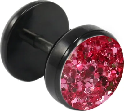 Produktbild von Fake Plug Ohrstecker schwarz Glitterline in verschiedenen Farben und Größen Farbe - Pink Größe - 8 mm