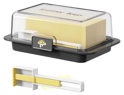 Produktbild von Butterdose mit Messlöffe und Deckel, Butterbehälter für 500g Butter, Schwarz