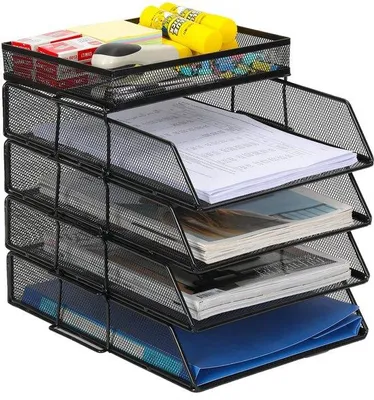 Produktbild von Ibenzoa® Robuster Metall‑Dokumenten‑Organizer, stapelbare A4‑Ablage, schwarz, 25 x 33,5 x 6,5 cm