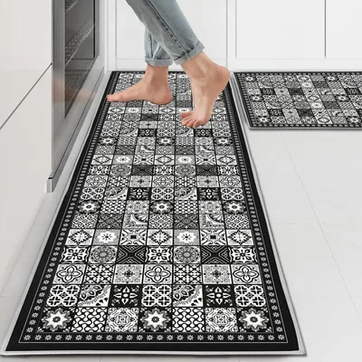 Immagine prodotto di Set di 2 tappetini per cucina, lavabili, antiscivolo, dimensioni 40x120 cm + 40x60 cm